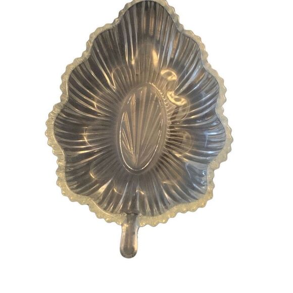 Vintage Federal Glass Lot of 2 Leaf Dish Ribbed Clear Crystal Classic Style - Picture 11 of 11